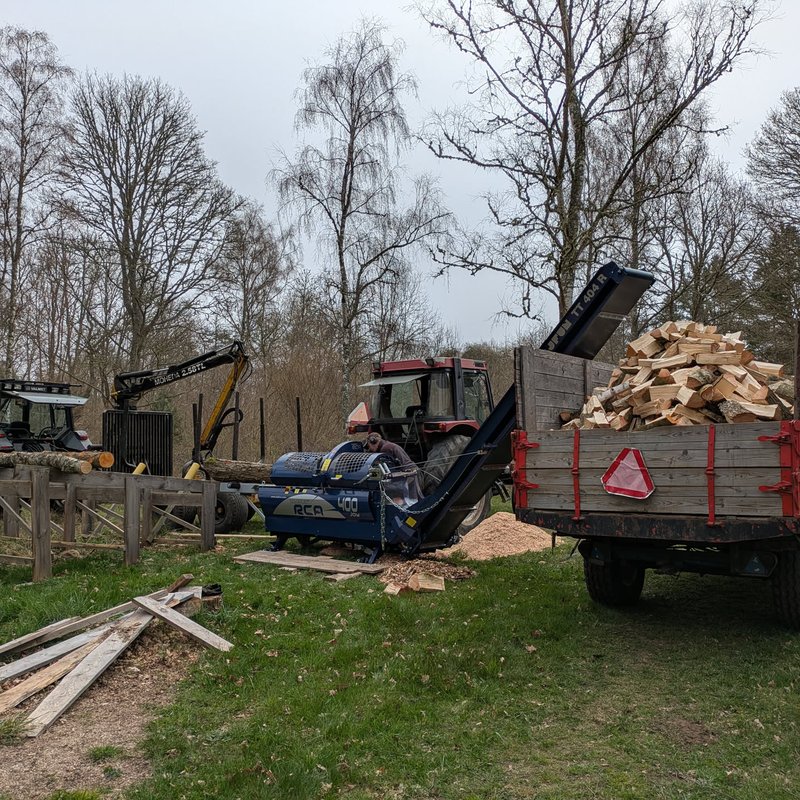 Vedbearbetning med kapmaskin